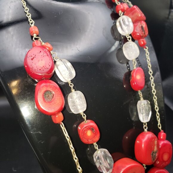 Red Coral Necklace Vintage - Raw And Natural  Double Strands High Quality 10' - Picture 4 of 9